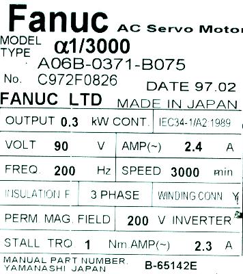 Fanuc A06B-0371-B075 label image
