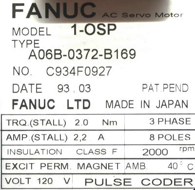 Fanuc A06B-0372-B169 label image