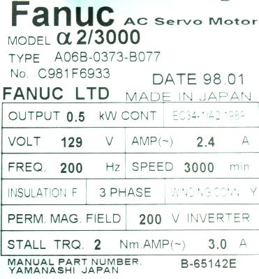 Fanuc A06B-0373-B077 label image