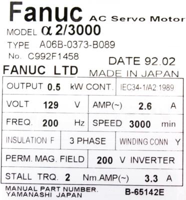 New Refurbished Exchange Repair  Fanuc Motors-AC Servo A06B-0373-B089 Precision Zone