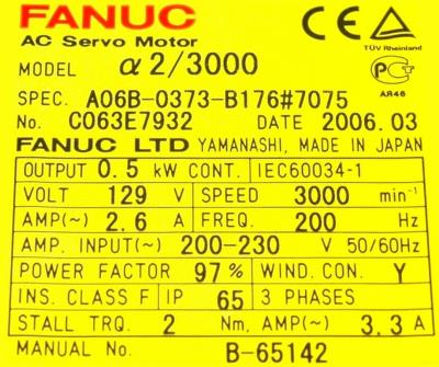 Fanuc A06B-0373-B176-7075 label image