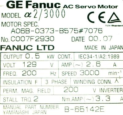 New Refurbished Exchange Repair  Fanuc Motors-AC Servo A06B-0373-B575-7076 Precision Zone