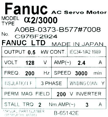 Fanuc A06B-0373-B577-7008 label image