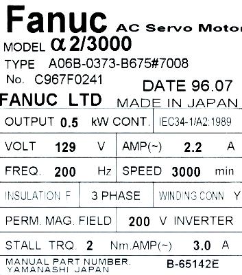 Fanuc A06B-0373-B675-7008 label image