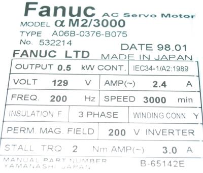 Fanuc A06B-0376-B075 label image