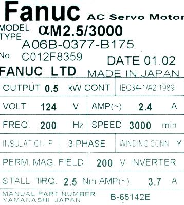Fanuc A06B-0377-B175 label image