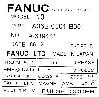 Fanuc A06B-0501-B001 label image
