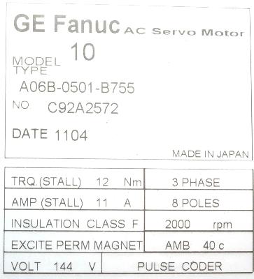 Fanuc A06B-0501-B755 label image