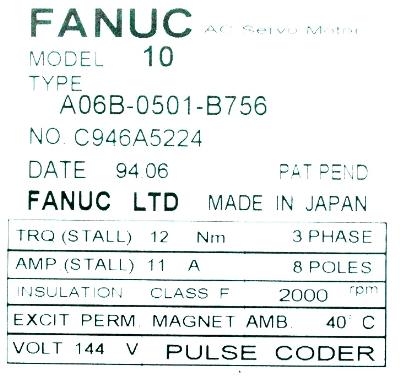 Fanuc A06B-0501-B756 label image