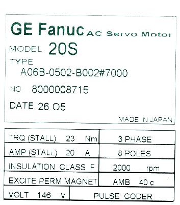 Fanuc A06B-0502-B002-7000 label image