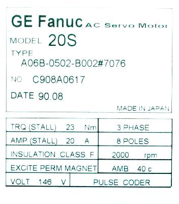 Fanuc A06B-0502-B002-7076 label image