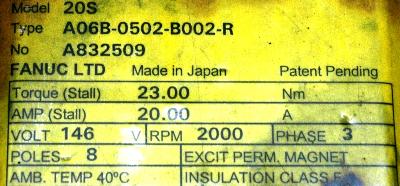 Fanuc A06B-0502-B002 label image