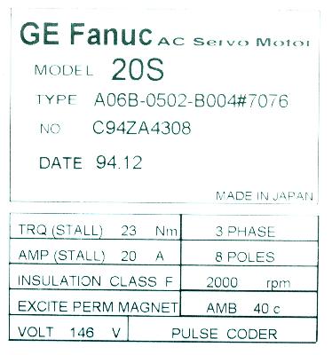 Fanuc A06B-0502-B004-7076 label image