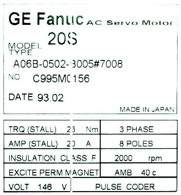 Fanuc A06B-0502-B005-7008 label image