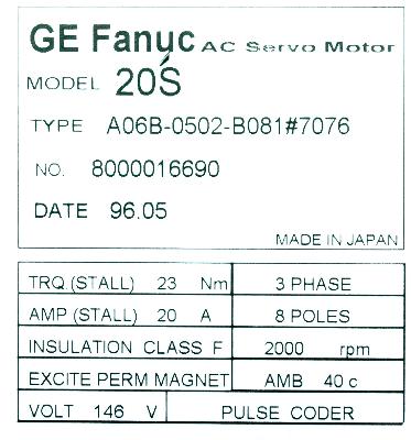 Fanuc A06B-0502-B081-7076 label image