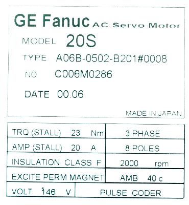 Fanuc A06B-0502-B201-0008 label image