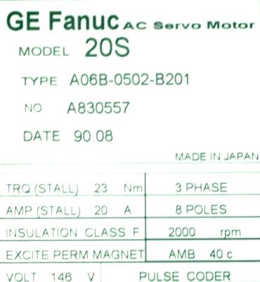 Fanuc A06B-0502-B201 label image