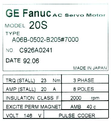 Fanuc A06B-0502-B205-7000 label image