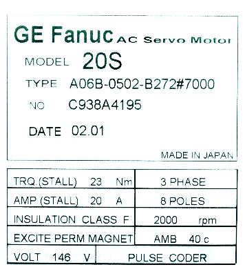 Fanuc A06B-0502-B272-7000 label image