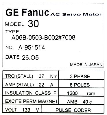 Fanuc A06B-0503-B002-7008 label image