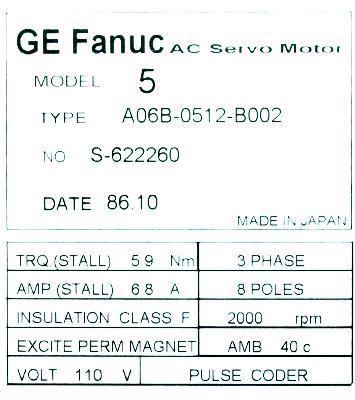 Fanuc A06B-0512-B002 label image