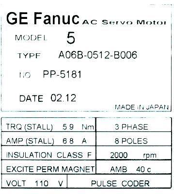Fanuc A06B-0512-B006 label image