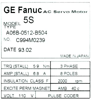 Fanuc A06B-0512-B504 label image