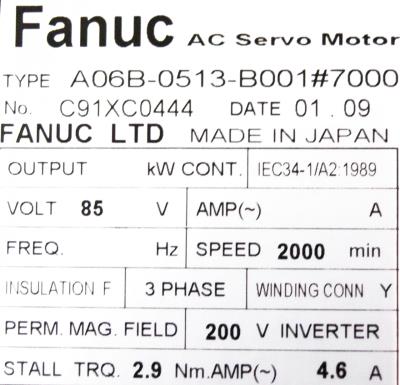 Fanuc A06B-0513-B001-7000 label image