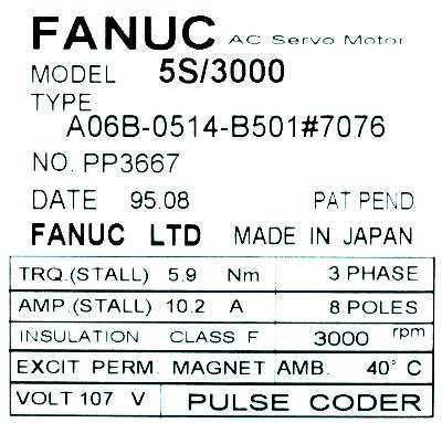 Fanuc A06B-0514-B501-7076 label image