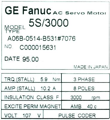 Fanuc A06B-0514-B531-7076 label image