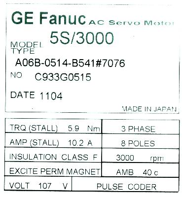 Fanuc A06B-0514-B541-7076 label image