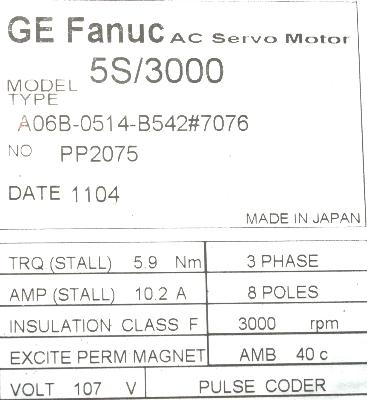 Fanuc A06B-0514-B542-7076 label image