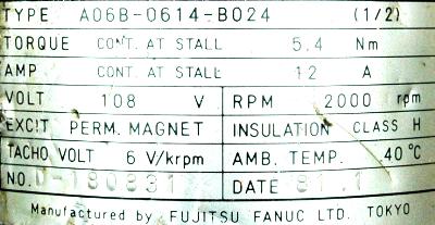 Fanuc A06B-0614-B024 label image