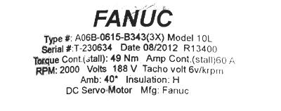 Fanuc A06B-0615-B343 label image