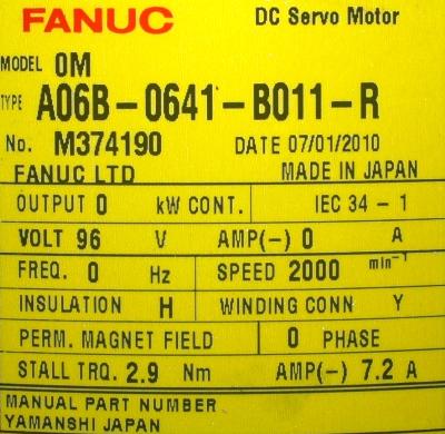 Fanuc A06B-0641-B011-R label image