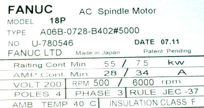 Fanuc A06B-0728-B402-5000 label image