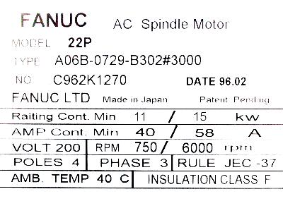 Fanuc A06B-0729-B302-3000 label image