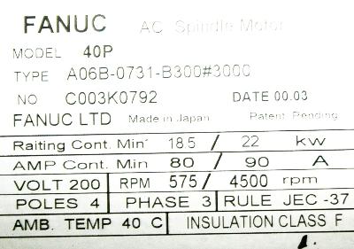 Fanuc A06B-0731-B300-3000 label image