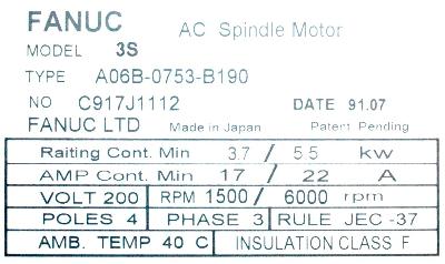 Fanuc A06B-0753-B190 label image