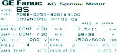 Fanuc A06B-0755-B201-3100 label image