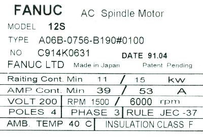 Fanuc A06B-0756-B190-0100 label image