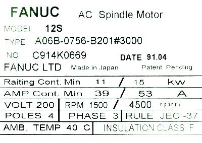 Fanuc A06B-0756-B201-3000 label image