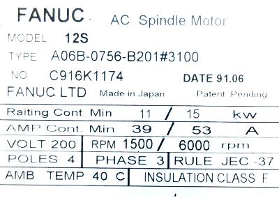 Fanuc A06B-0756-B201-3100 label image
