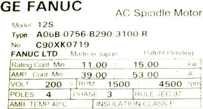 Fanuc A06B-0756-B290-3100 label image