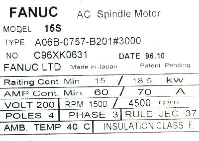 Fanuc A06B-0757-B201-3000 label image