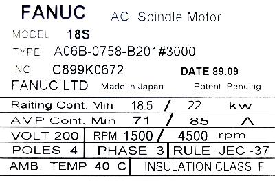 Fanuc A06B-0758-B201-3000 label image