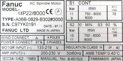 Fanuc A06B-0829-B302-3000 label image