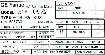 Fanuc A06B-0851-B100 label image