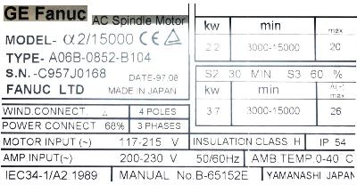 Fanuc A06B-0852-B104 label image