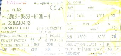 Fanuc A06B-0853-B130 label image